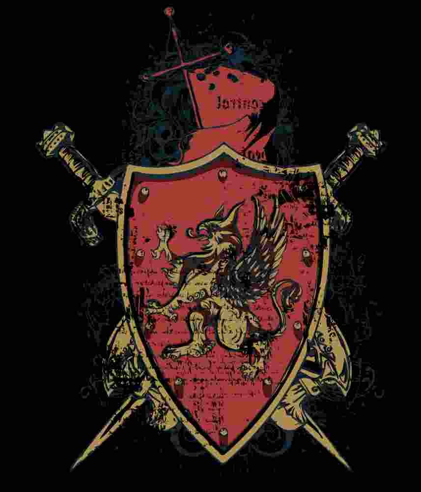 Free Download Red Griffin Shield With Swords T-shirt Graphic Design