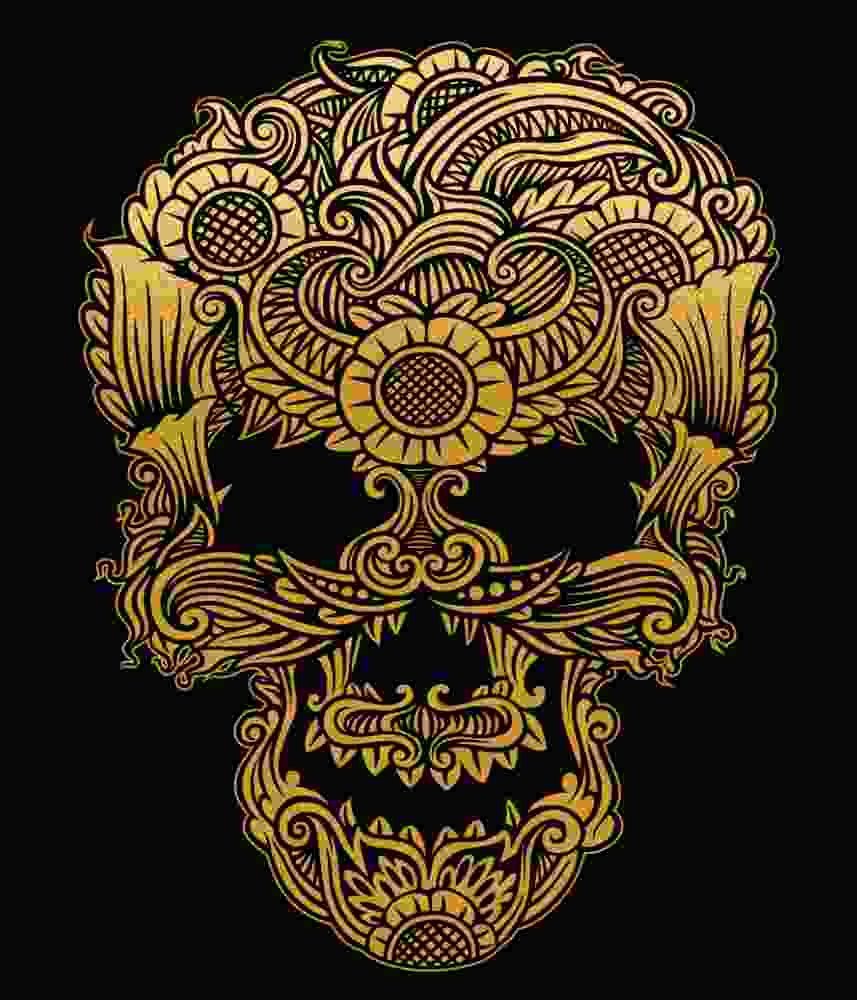 Free Download Gold Skull Ornament, Tattoo Style Design