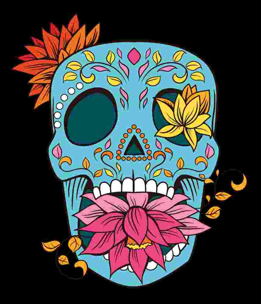 Free Download Day of The Dead Calavera Blue Skull With Flowers