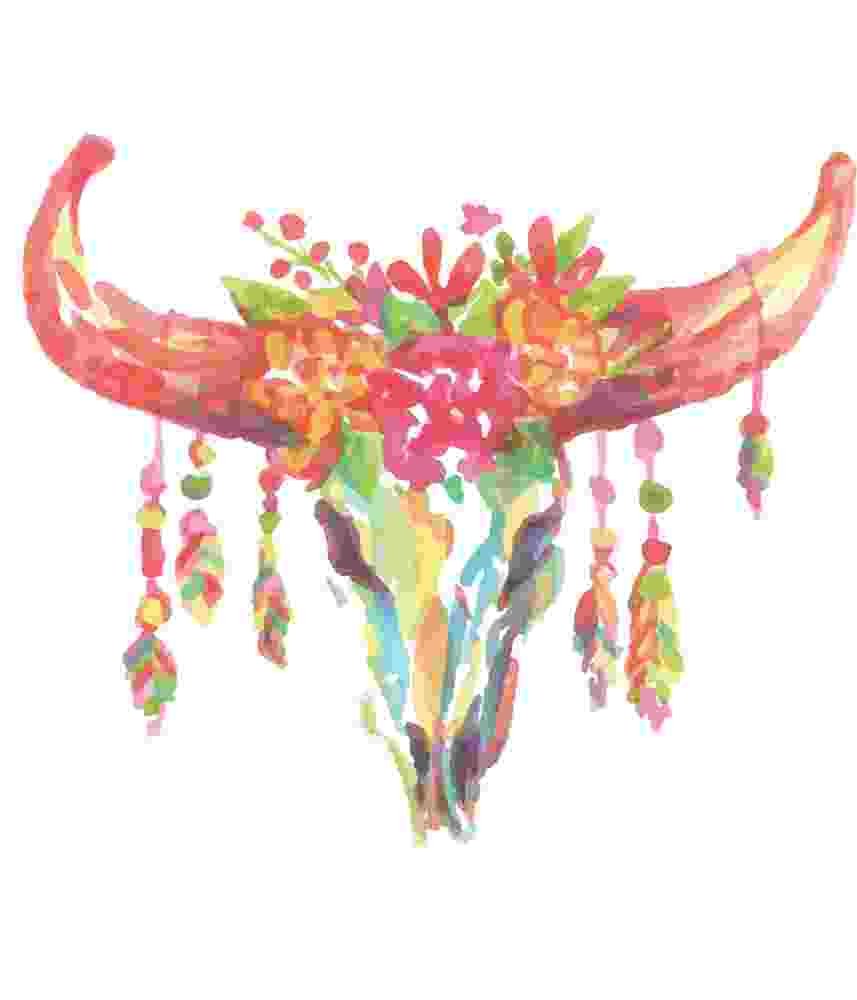 Free Download Watercolor Buffalo Skull With Flowers