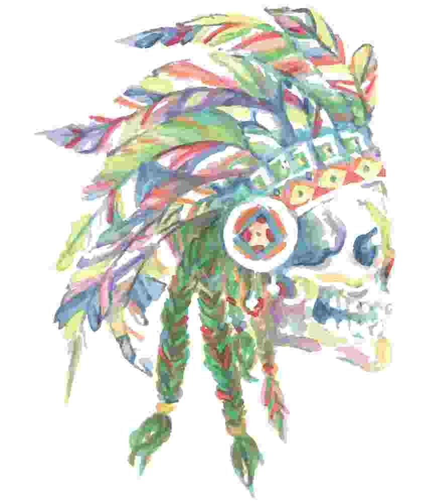 Free Download Native Indian Watercolor Skull With Colorful Feathers
