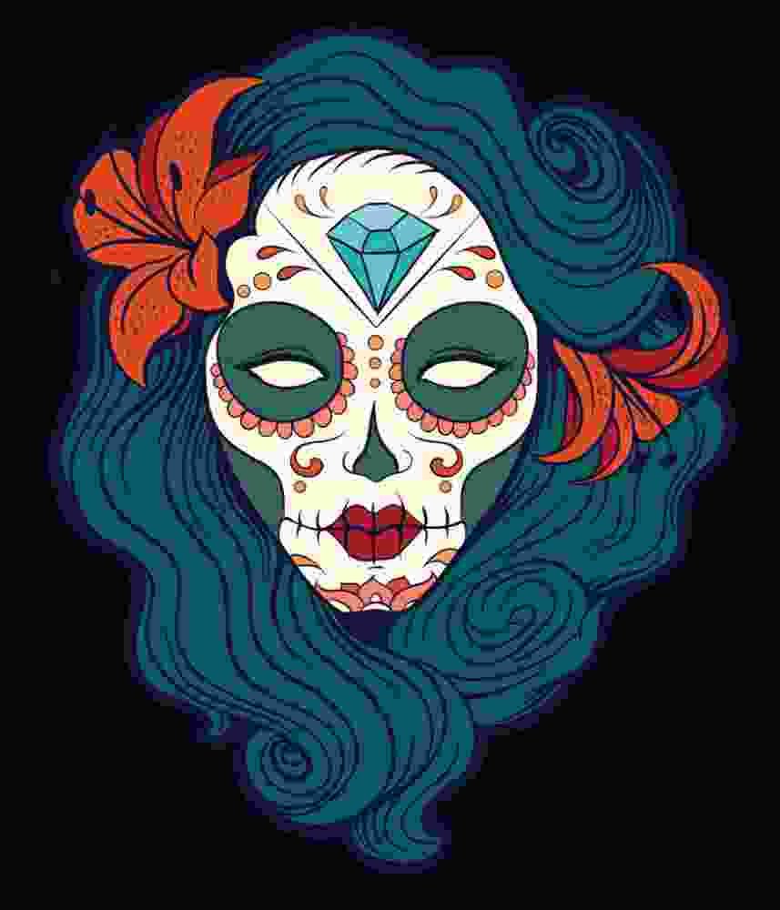 Free Download Day of The Dead Calavera Skull Woman With Long Hair
