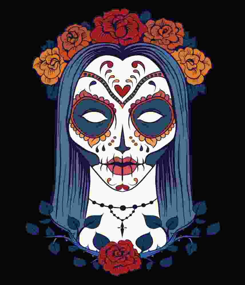 Free Download Day of The Dead Calavera Skull Woman With Long Hair And Roses