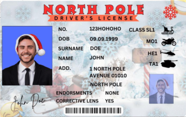 Free Download North Pole Driving License Template: A Whimsical Christmas Gift