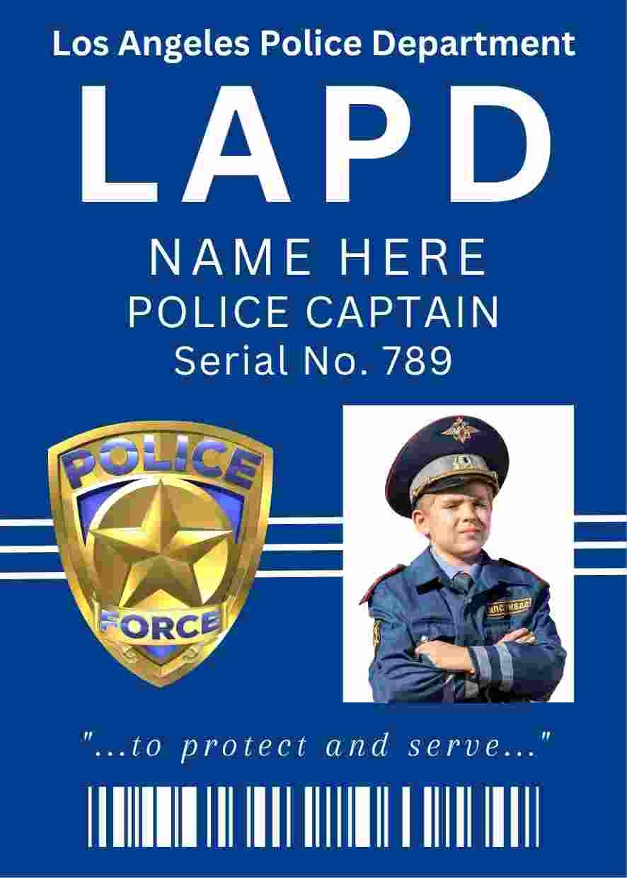 Free Download LAPD Name Badge Funny Police ID Card LAPD Name Tag Fully Editable Digital Printable Template